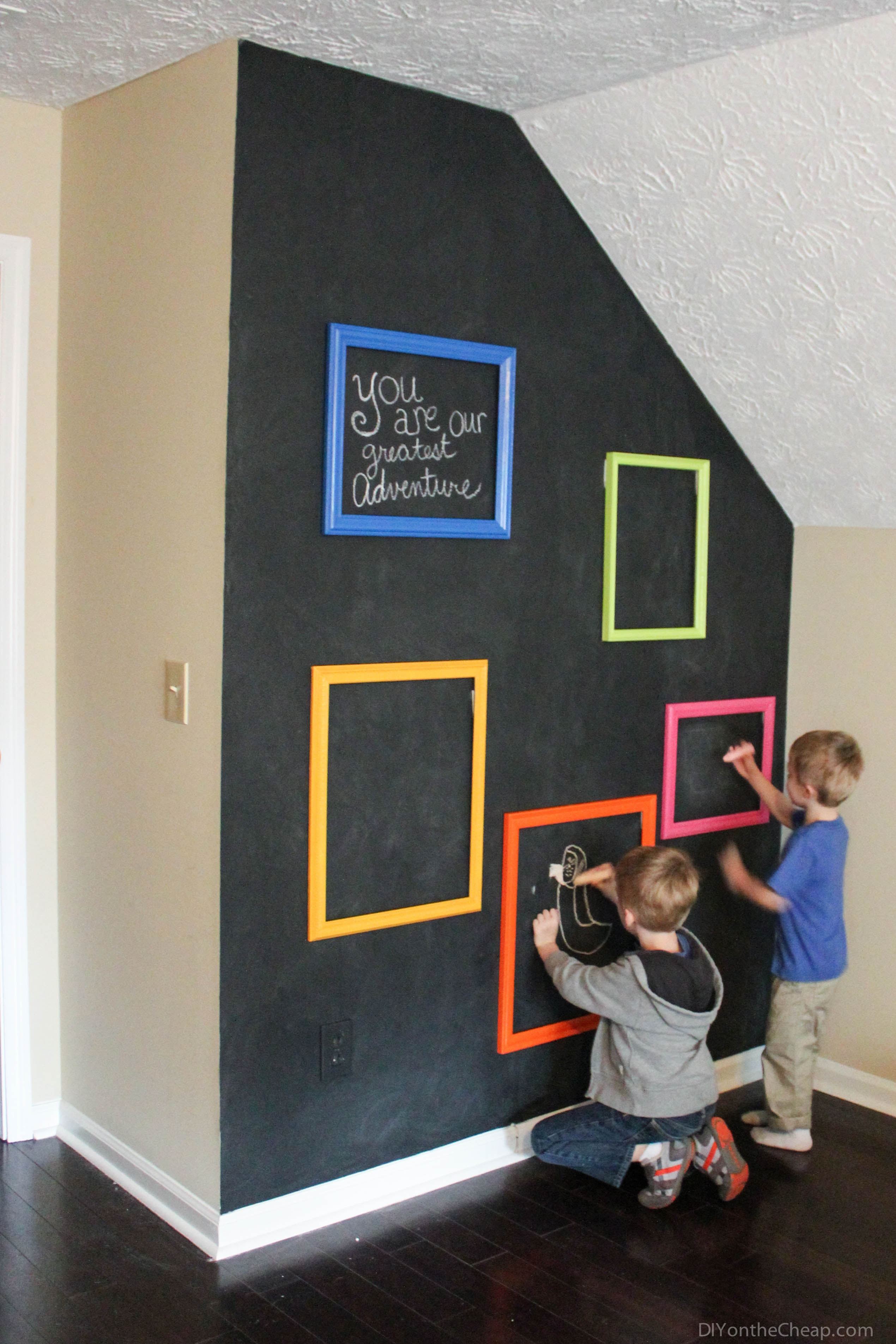 Chalkboard gallery wall for playroom