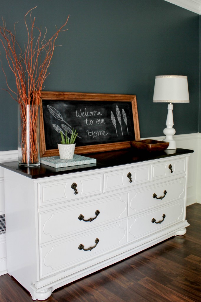 Painted dresser with stained top.