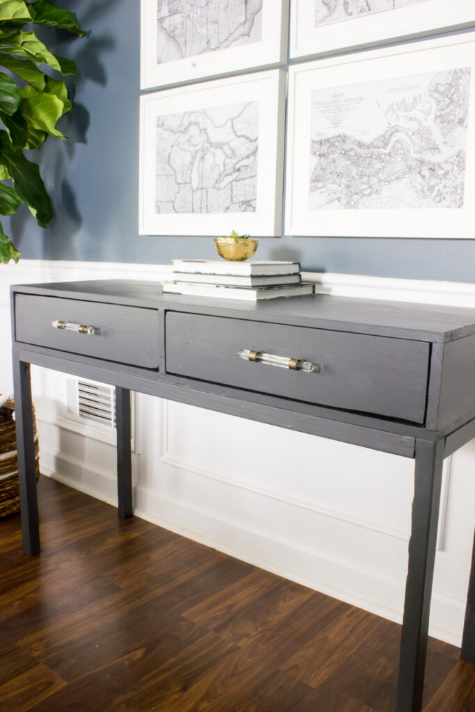 Learn how to build a DIY dining room buffet table (or console table) with this step by step tutorial!