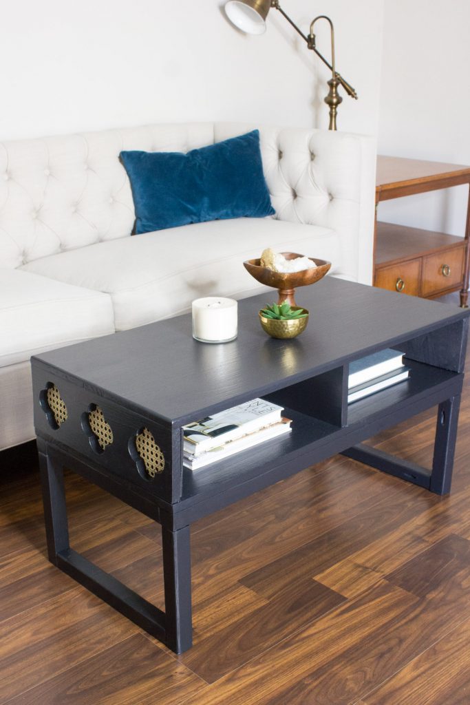 DIY coffee table with cane cut-outs
