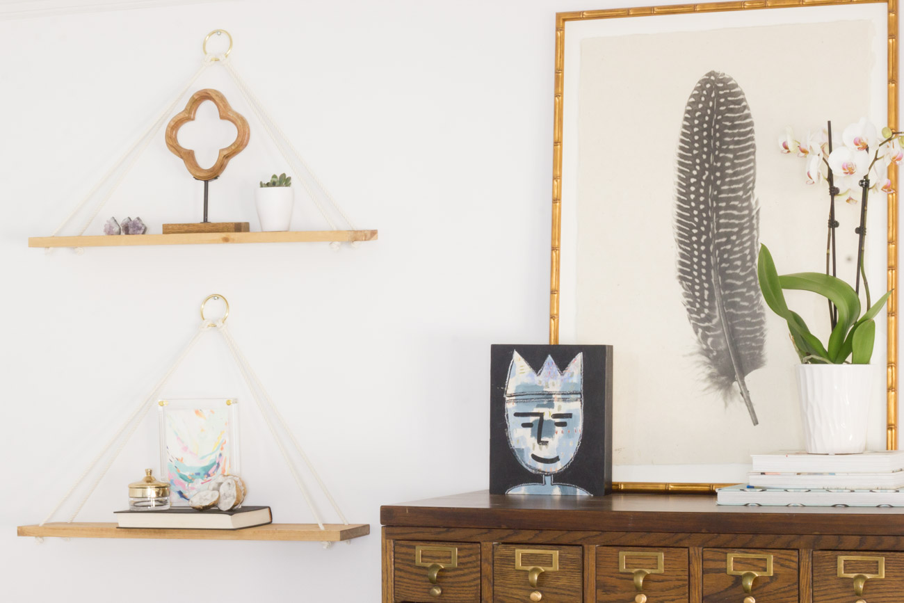 DIY Hanging Rope Wall Shelves (& How to Hang Them Level) Erin Spain