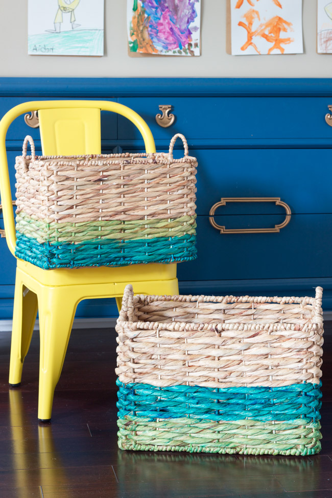 These DIY Ombré Dyed Baskets are SO easy to make using FolkArt® Ultra Dye! Check out this step by step tutorial from ErinSpain.com.