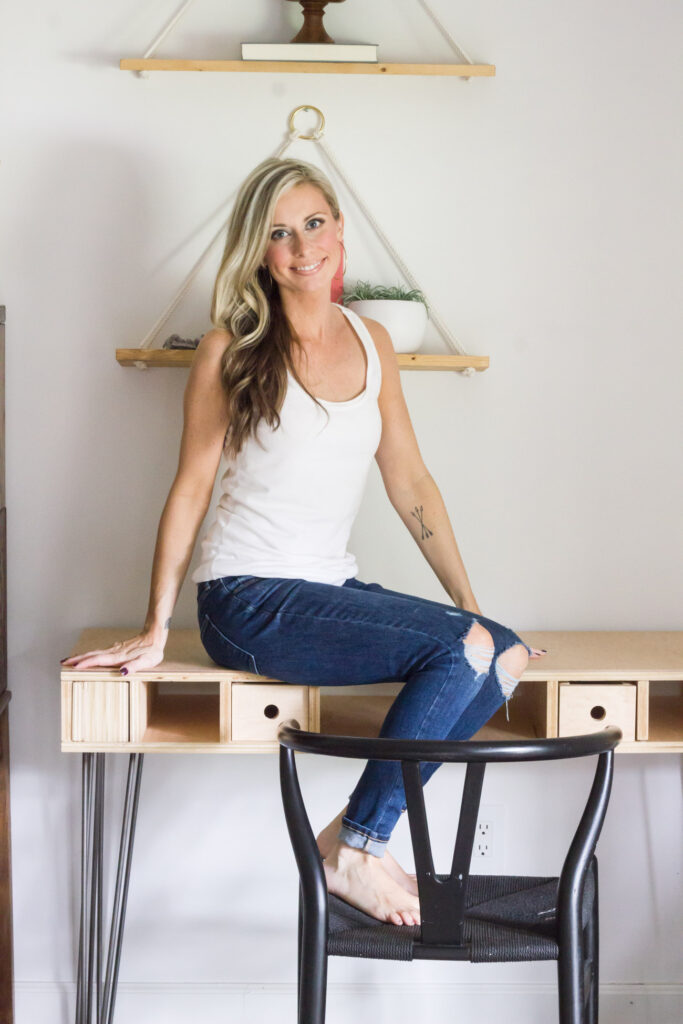 DIY plywood desk with hairpin legs