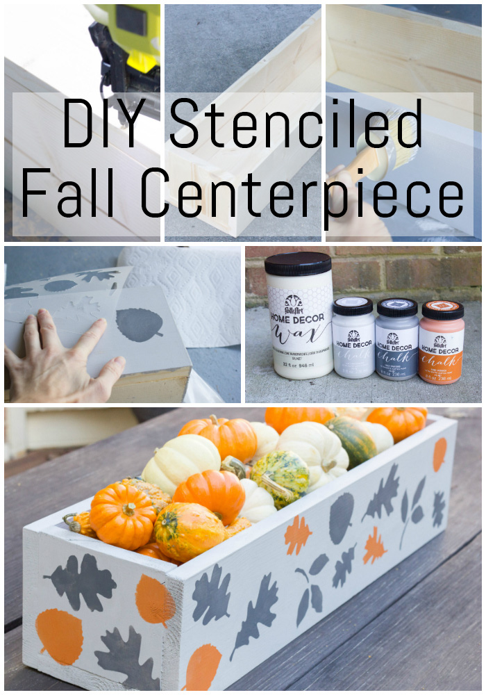 Check out this pretty stenciled fall centerpiece! It's painted with FolkArt Home Decor Chalk. So pretty!