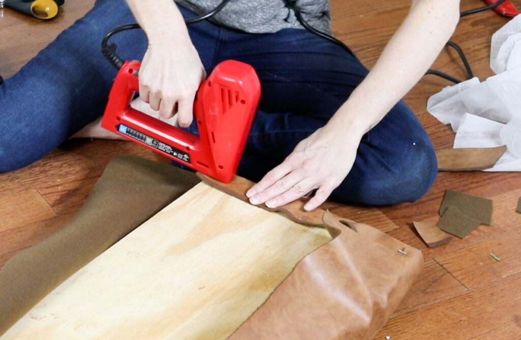 Using the Arrow T50ACN Electric Stapler and Nailer to upholster a bench.