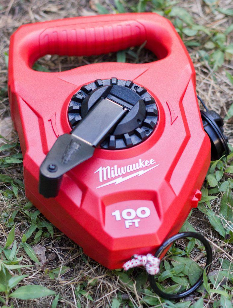 This Milwaukee large capacity chalk reel comes in handy for outdoor projects! We used it to mark where we wanted to create a garden bed in our back yard.