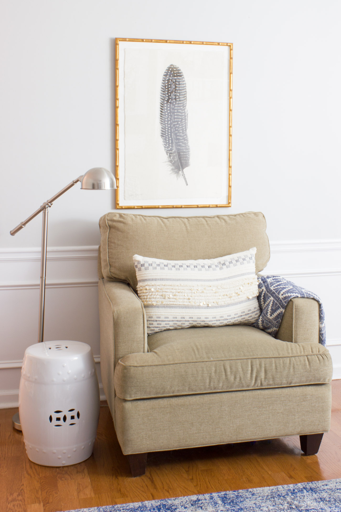 Family Room Sneak Peek & Custom Framed Feather Art Erin Spain