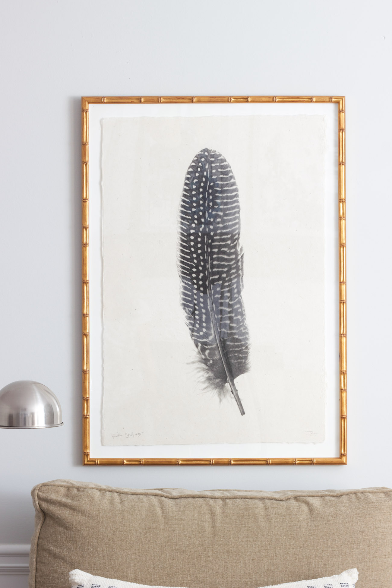 Family Room Sneak Peek & Custom Framed Feather Art Erin Spain