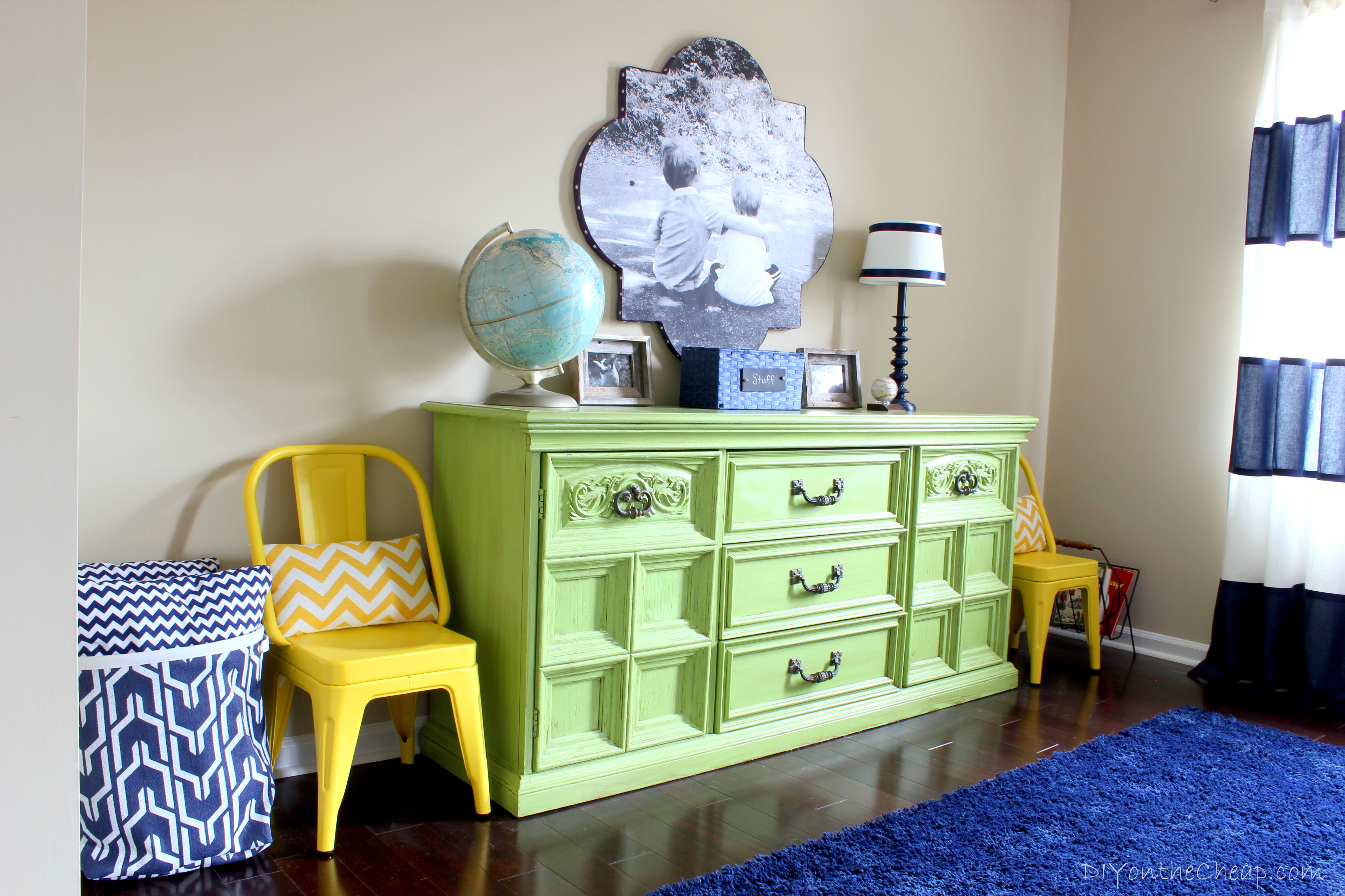 Cute boy's bedroom featuring Little Garden Chairs from Home Decorators Collection.