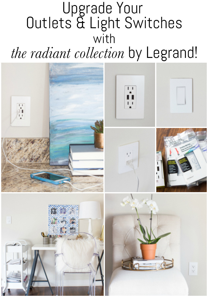 Simple upgrades make a big difference! Upgrade your outlets and light switches with the radiant collection from Legrand! They have SO many options.