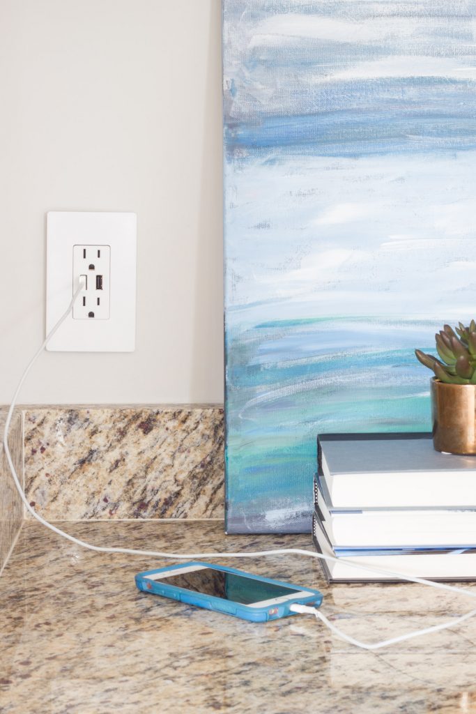 Simple upgrades make a big difference! Upgrade your outlets and light switches with the radiant collection from Legrand! I especially love their USB charger option.