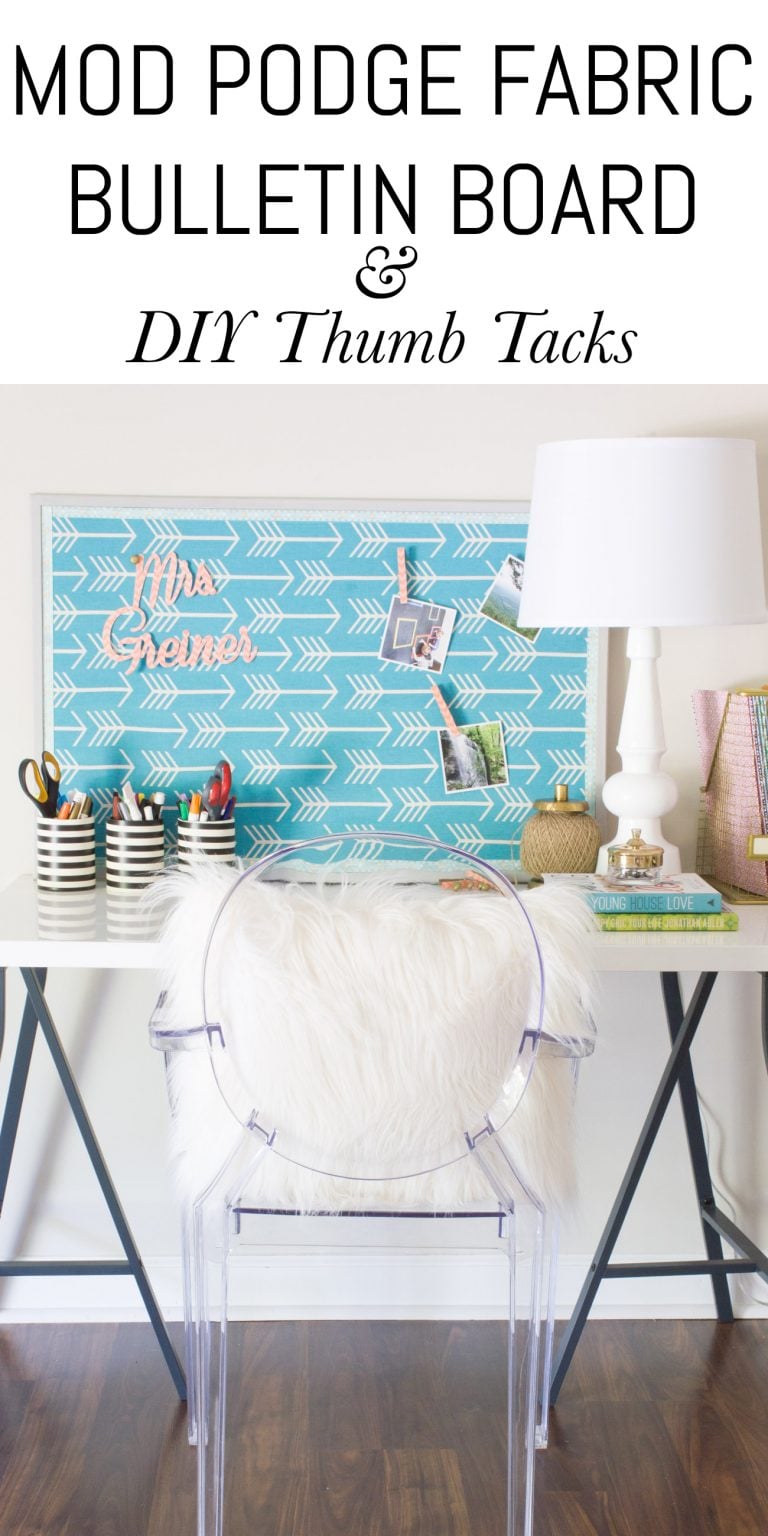 Mod Podge Fabric Bulletin Board & DIY Thumb Tacks {Upcycle a Classroom ...